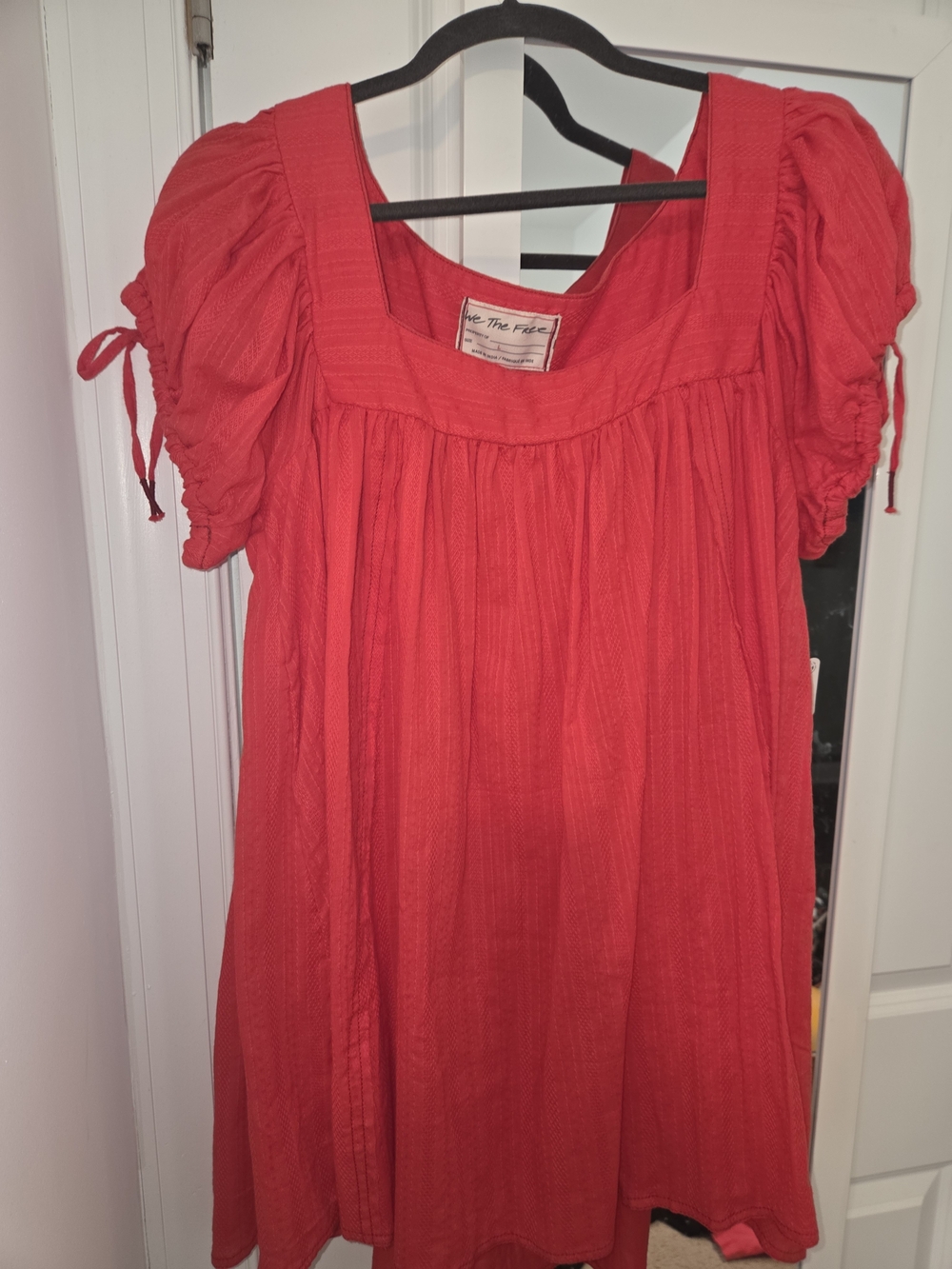 Free People Red Square-Neck Peasant Top/Dress